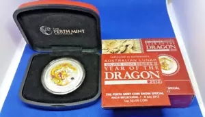 2012 Australian Lunar Series 2 Year Of The Dragon 1 Oz Silver Perth Mint (A79) - Picture 1 of 5