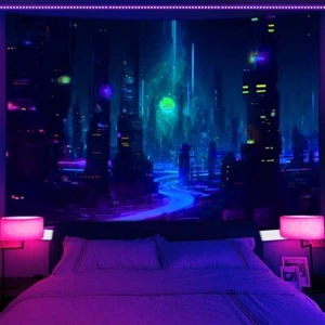 Large Wall Art Blacklight Poster UV Reactive Tapestry Wall Hanging Anime Fantasy - Picture 1 of 6