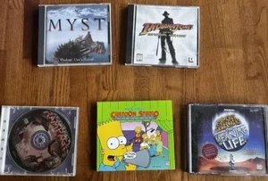 Lot 5 PC cd-rom computer Games Simpsons Monty Python Myst Indiana Jones VG READ - Picture 1 of 9