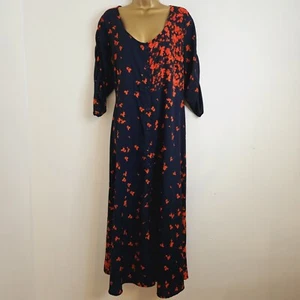 NEW Ex Yours Curve Size 20 Navy Blue Red Floral Button Through Tea Midi Dress - Picture 1 of 8