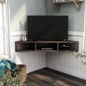 Furniture of America Corner Floating TV Stand 46.5" W, Walnut+Oak Particle Board - Picture 1 of 8