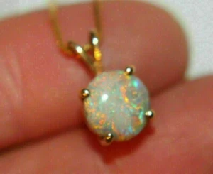 2Ct Round Cut Simulated Opal Solitaire Pendant 14K Yellow Gold Plated 18' Chain - Picture 1 of 6
