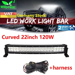 22inch 120W curved LED work light bar for off road truck 4WD JEEP SUV +Wiring - Bild 1 von 9