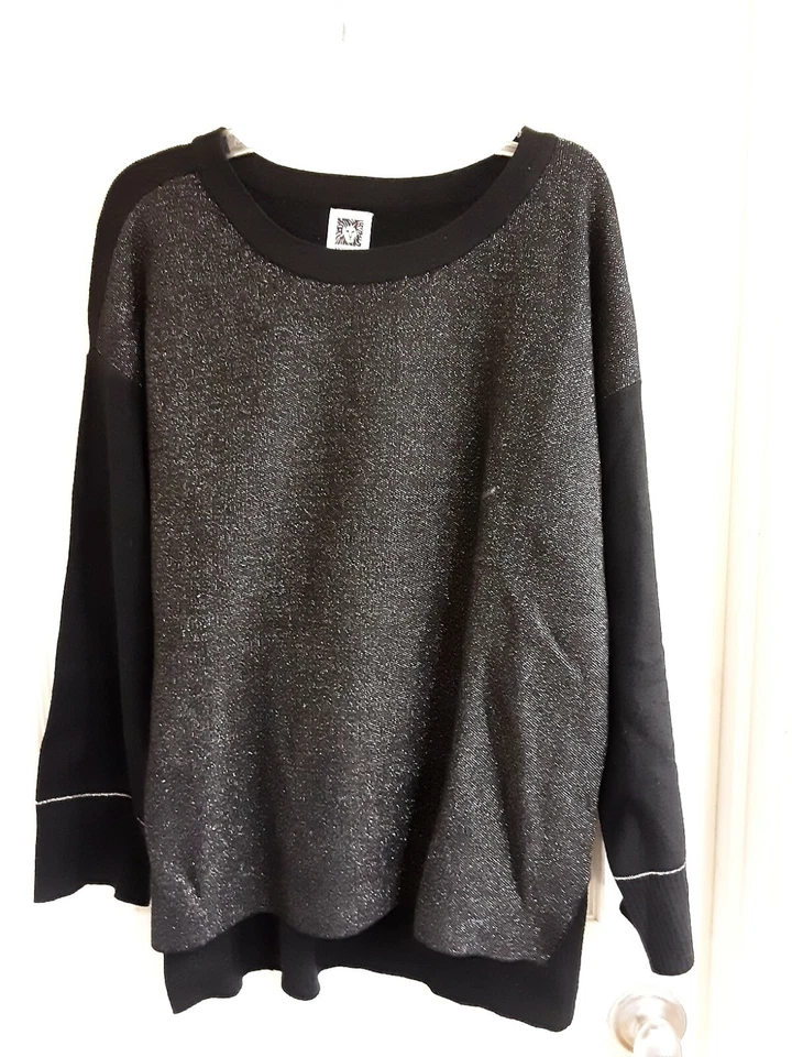 Anne Klein Womens Black Knit Metallic Hi-low Pullover Sweater Top M BHFO 2350