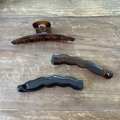 Vintage Scunci Hair Clip Lot • 90s Tortoiseshell Banana & Claw Clips Y2K Black - Image 1 of 4
