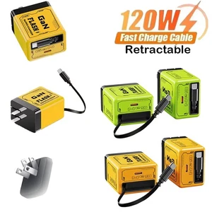 GaN Charger 120w Max Fast Charger Module with Retractable Type-C Cable - Photo 1 sur 22