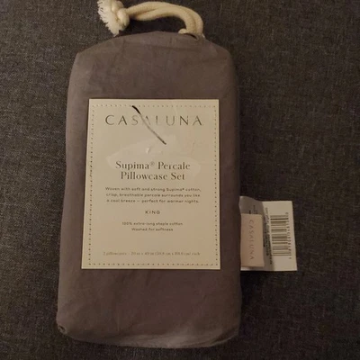 Casaluna Washed Supima Percale Solid Pillowcase Set Dark Gray King* - Image 1 of 4