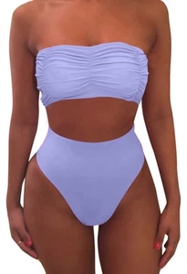 XUNYU Womens High Waisted Bikini Sets Bandeau Tops Tummy Control Bathing Suit - Picture 1 of 1