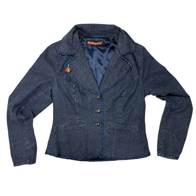 Chaqueta Blazer Vaquera Vintage Años 00 Y2K Casa de Muñecas L Ajustada Indie Detalle Cereza Foto 1 de 4