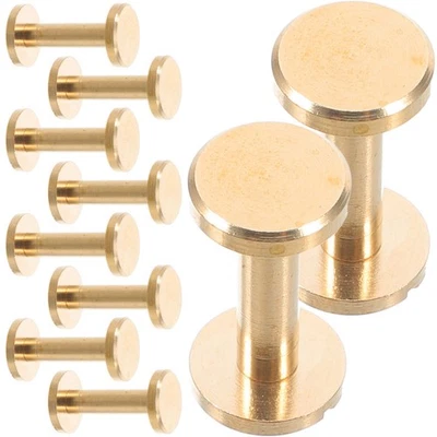  Set di 10 viti a bottone in ottone con testa piatta, rivetti per cinture, - Immagine 1 di 4