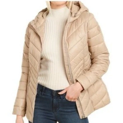 London Fog Women's Down Lightweight Packable Hooded Puffer Jacket M Beige Nylon - Image 1 of 4