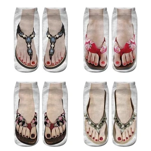 4 Pairs Funny Flip Flop Manicure Print Socks 3D Pattern Socks Sandal Printed Soc - Picture 1 of 9