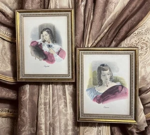 Vtg. c1950s VIENNA Art Prints Delicately Hand Colored Elizabeth & Eleanor Framed - Picture 1 of 9