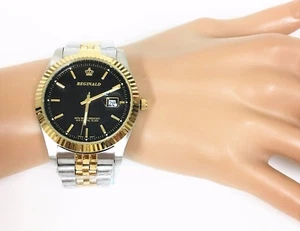 REGINALD CLASSIC TWO 2 TONE STAINLESS STEEL,BLACK DIAL,WATERPROOF+DATE WATCH - Picture 1 of 9