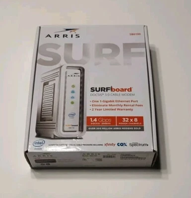ARRIS SURFboard SB6190 DOCSIS 3.0 32 x 8 Gigabit Cable Modem 1 Gbps White. - Image 1 of 4