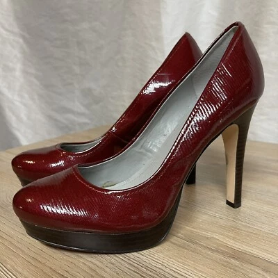 Calvin Klein Womens Patent Leather Lizard Print Platform Stilettos Red Size 8.5M - Image 1 of 4
