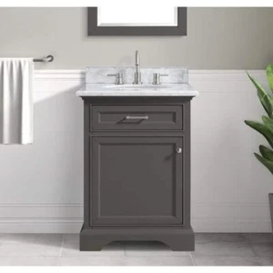 Home Decorators Collection Bath Vanity + Sink w/ Carrara Marble Top White/Gray - Picture 1 of 6