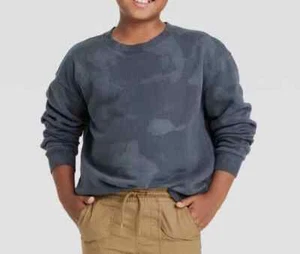 Boys’ Crew Neck Fleece Pullover Sweatshirt Tie-Dye Blue Camouflage S (6/7) - Picture 1 of 4