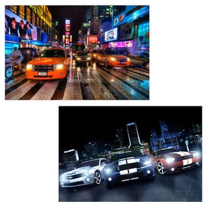 2er-Set LED-Bild mit Beleuchtung Leinwandbild 60x40cm, Timer Cars - Bild 1 von 5