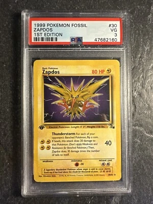 1999 Pokémon Fossil First Edition 1st Ed Zapdos 30 /62 PSA 3 Very Good Graded - Image 1 of 4
