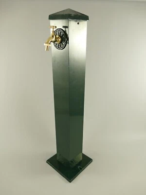 Gartenbrunnen Wasserbrunnen Zapfsäule Eckig Alu. grün Mes. Hahn H.93x22 cm - Bild 1 von 4