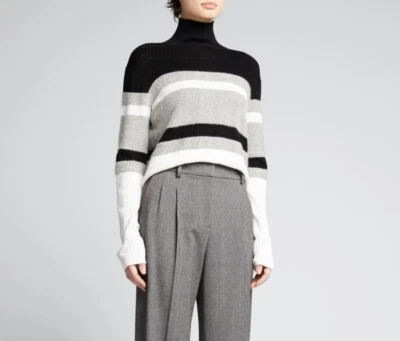Theory Silk Baby Alpaca Merino Wool Boxy Striped Turtleneck Sweater - Image 1 of 4