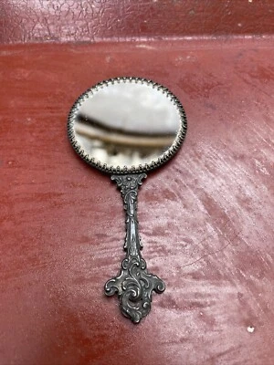 Petit Face À Main Miroir De Poche Métal Argenté  - Photo 1/4