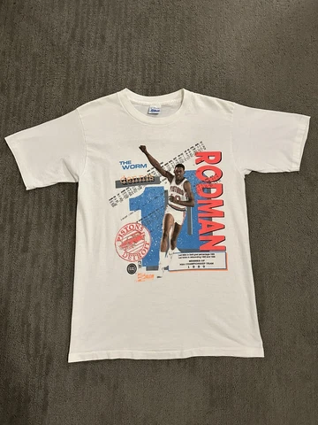 Vintage Detroit Pistons Dennis Rodman The Worm Shirt Medium Stats NBA Cover