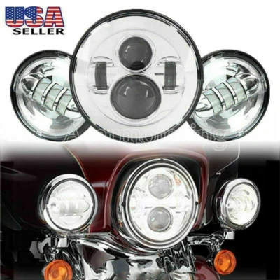 For Yamaha Road Star Silverado XV1600 7" LED Headlight + 4.5" Fog Passing Lights Foto 1 de 4