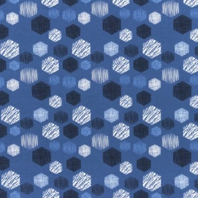 Jersey Baumwolle Stoff Druck weiß schwarz blau Ton in Ton HEXAGON BOTTLE  - Bild 1 von 4