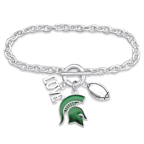 Michigan State Spartans NCAA 3 Charm Bracelet , Love Football, Team Logo Cover
