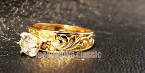 6mm Taper Ring 14k Gold Hawaiian Cut Out Flower Scroll sz#5 to #7  CZ .5ct Facet - Picture 1 of 1