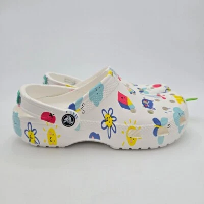 Zuecos Crocs clásicos con estampado de garabatos para niños talla 6 blancos sin cordones informales cómodos Foto 1 de 4