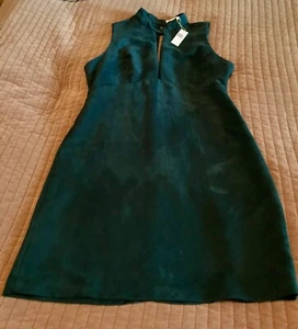 BCBGeneration Faux Suede Dark Green Sleeveless Front Cut Out A-Line Dress Sz 12 - Picture 1 of 5