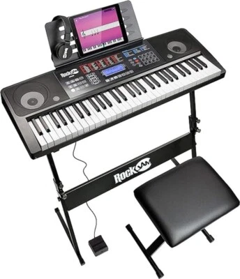 RockJam RJ761-SK Kit Pianoforte Digitale Tastiera a 61 tasti Nera Scuola Musica