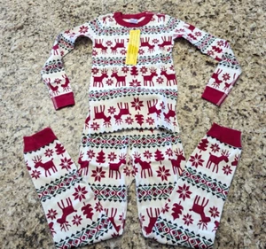Hanna Andersson Kids Holiday Long John Pajama Set Dear Deer size Kids 8 - Picture 1 of 16