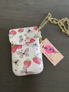 Bandolera para teléfono celular Betsey Johnson de cuero sintético mariposa fresa nuevo con etiquetas - Imagen 1 de 4