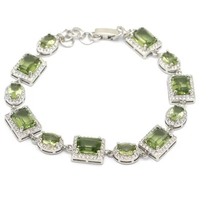 Fantástico brazalete de plata de uso diario de circonita cúbica blanca amatista verde de 16,4 g 7,5-8,5 pulgadas Foto 1 de 2