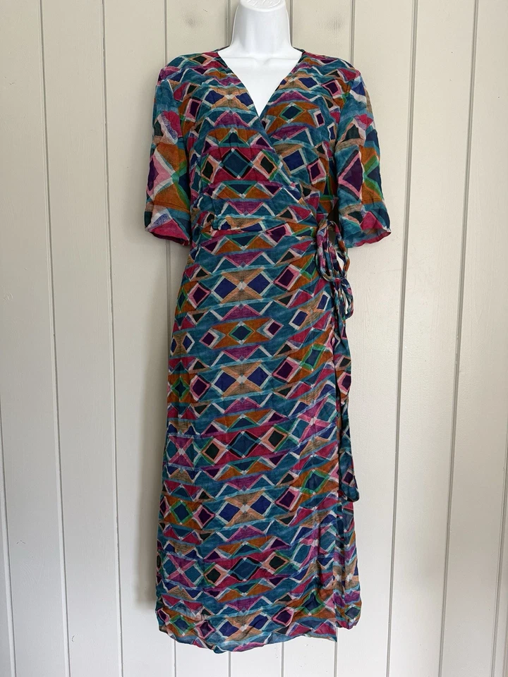 Vestido Anthropologie Condiciones Aplicar Timara Geométrico Envolvente L Grande Flutter Foto 1 de 4