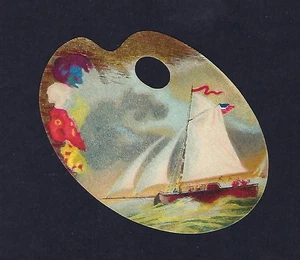 c1890 Victorian Trade Card Great American Tea Co. Malerpalette, Segelboot - Bild 1 von 2