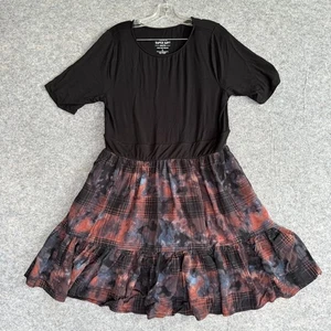 Torrid Kleid Damen 1 schwarz kariert super weich Strick Kurzarm Rüschensaum - Bild 1 von 5