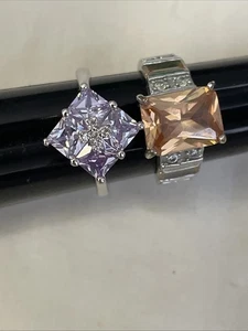Costume Rings Sizes 7.25 & 8 Orange Stone & Light Purple Stone - Picture 1 of 6