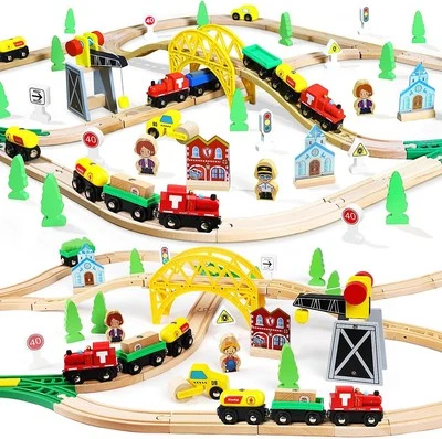 117Pcs Wooden Train Tracks Lot Railway Pieces Set Play for Thomas the Train Brio - Imagem 1 de 4