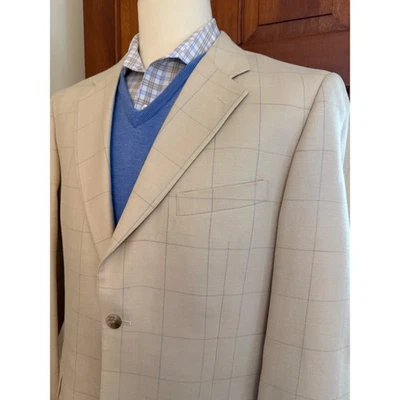 Abrigo Deportivo Jones New York Lana Seda Hombres 42L Amarillo Pálido Ventana Blazer Chaqueta Foto 1 de 4