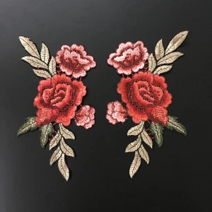 2pcs Rose Flower Applique Badge Embroidered Floral Collar Sew Patch Bust Dress - Picture 1 of 3