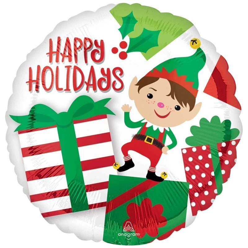 Christmas Party Supplies Happy Holidays Elf Round Foil Balloon Decoration Xmas - image 1 of 1