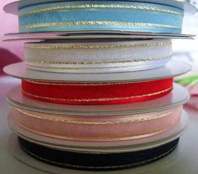 Rollo de 25 yardas cinta de organza 3/8" borde dorado/transparente/artesanía/suministro colores R11 Foto 1 de 2
