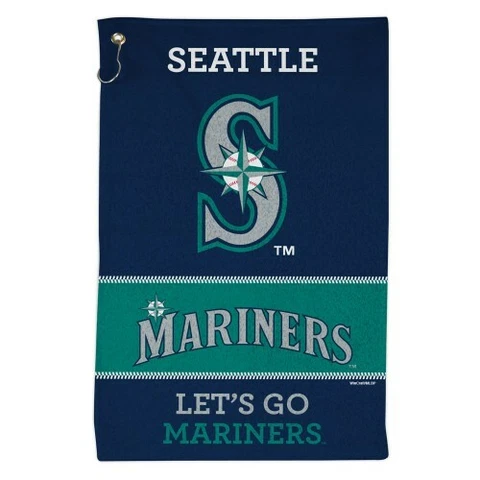 SEATTLE MARINERS ALL PURPOSE GOLF TAILGATE TOWEL 16"X25" HOOK AND GROMMET Cover