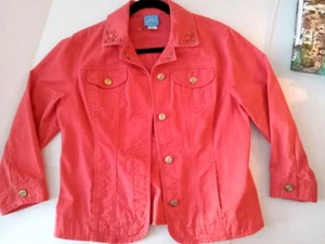 Lara Lane Size 10 Orange Denim Blazer Jacket Beaded with Gold Buttons - Picture 1 of 21