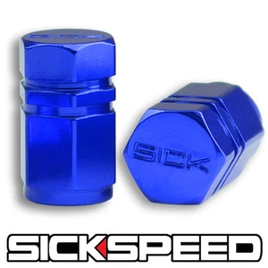 2 BLUE HEXAGONAL ANODIZED ALUMINUM VENTIL VALVE STEM CAPS FOR MOTORCYCLE M9 - Picture 1 of 1